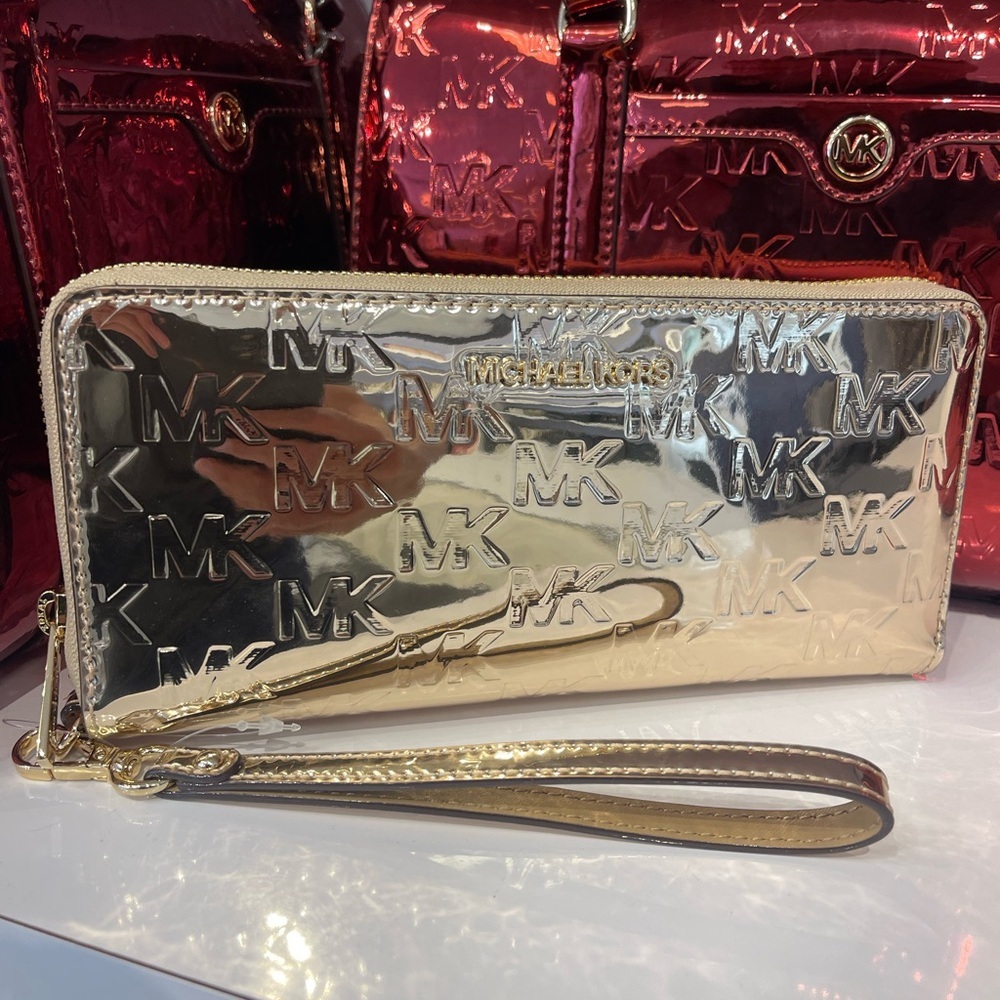 MICHAEL KORS Jet Set Lg Metallic Logo Debossed Continental Wallet Wristlet Phone - Picture 10 of 16
